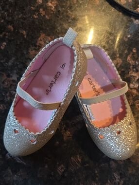 Carter's Girls Glitter Mary Jane Shoes - Gold with Pink Insole